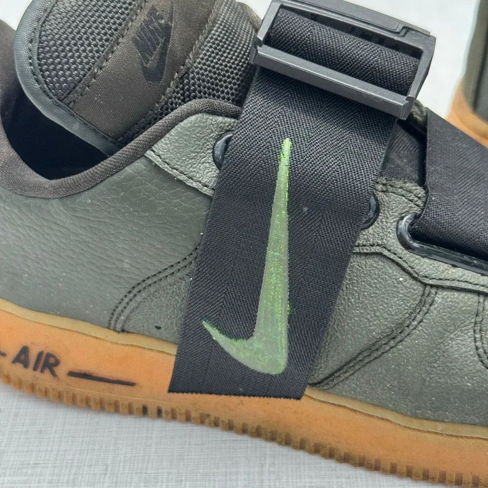 Nike Air Force 1 Utility Low Sequioa Sneakers Olive With Strap Gum Soles Men 8.5